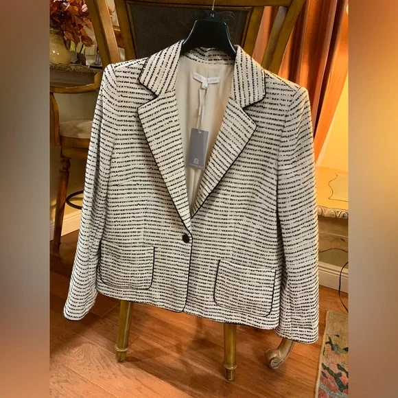 NWT Preston & York Black and White StripedTweed Jacket Size 14 Academia Office